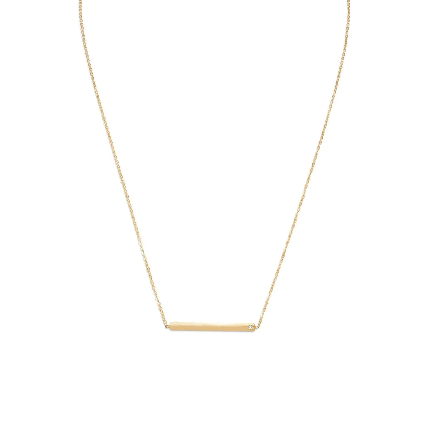 18" 14 Karat Gold Plated Bar Necklace with CZ