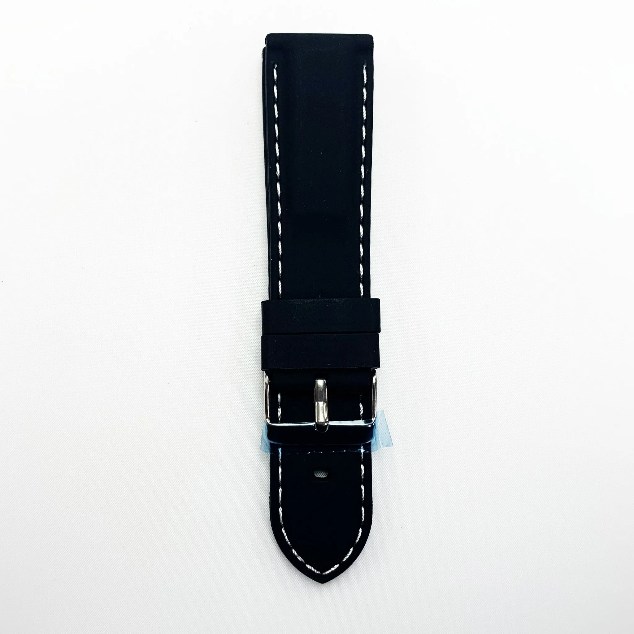 22 MM Silicone Padded White Stitched Watch Band Black Color Quick Release Regular Size Watch Strap