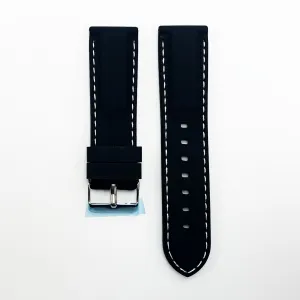 22 MM Silicone Padded White Stitched Watch Band Black Color Quick Release Regular Size Watch Strap