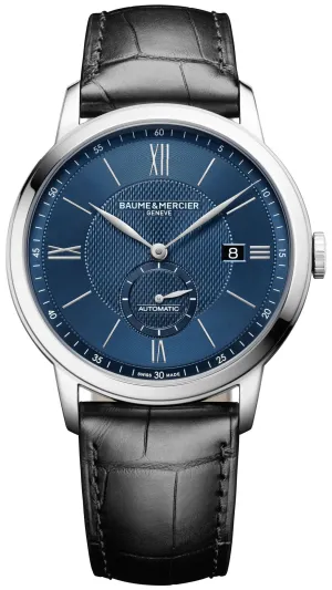 Baume & Mercier Classima Automatic Blue Dial Black Leather Strap Date Mens Watch MOA10480