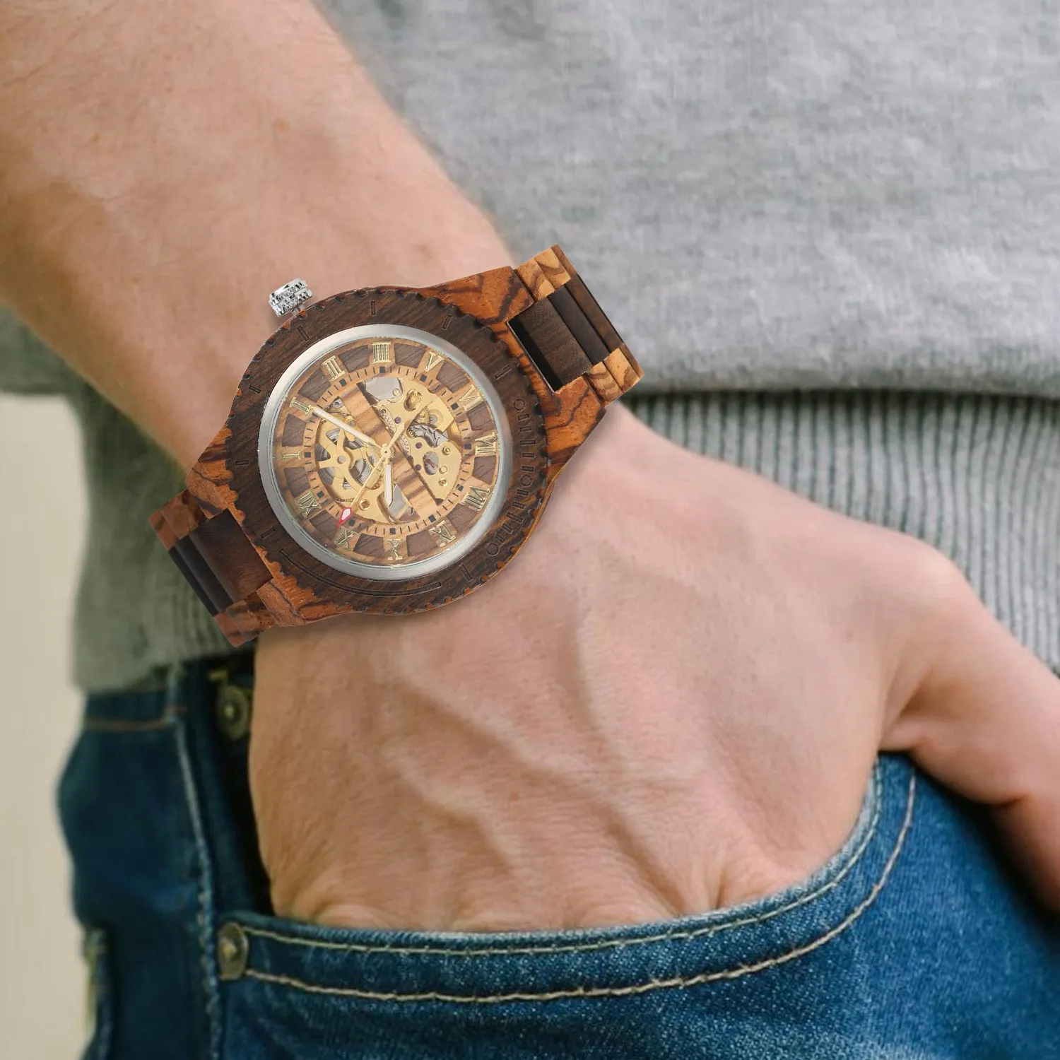 Gdansk - Hollow Face Ebony & Zebrawood Mechanical Watch