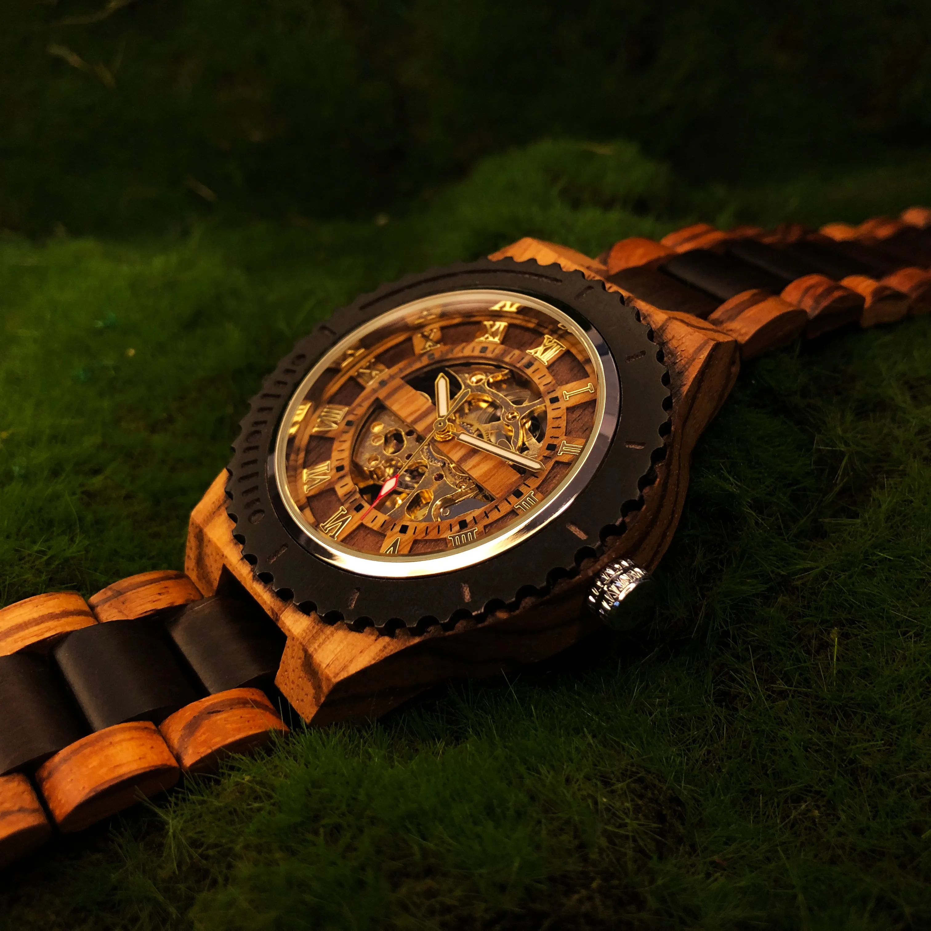 Gdansk - Hollow Face Ebony & Zebrawood Mechanical Watch