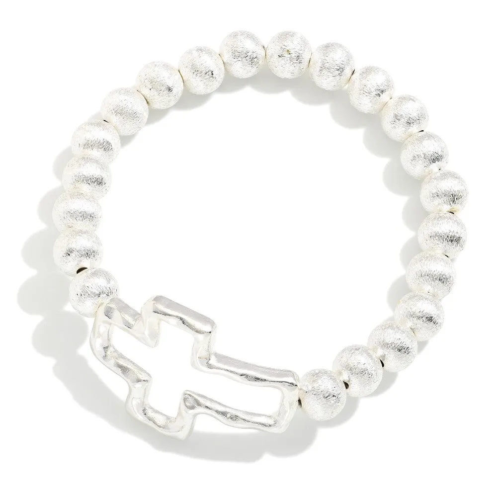 Hammered Metal Cross Stretch Bracelet (Gold & Silver)