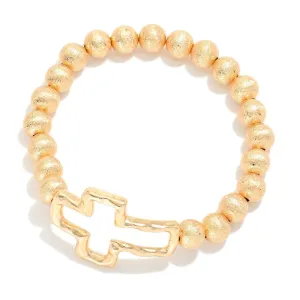 Hammered Metal Cross Stretch Bracelet (Gold & Silver)