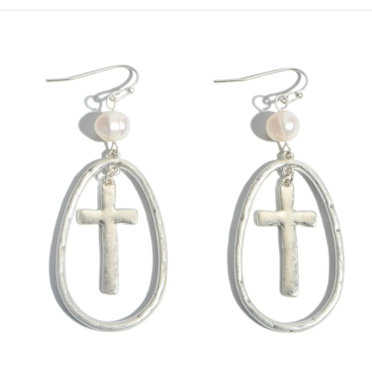 Hammered Metal Earrings with Pearl
