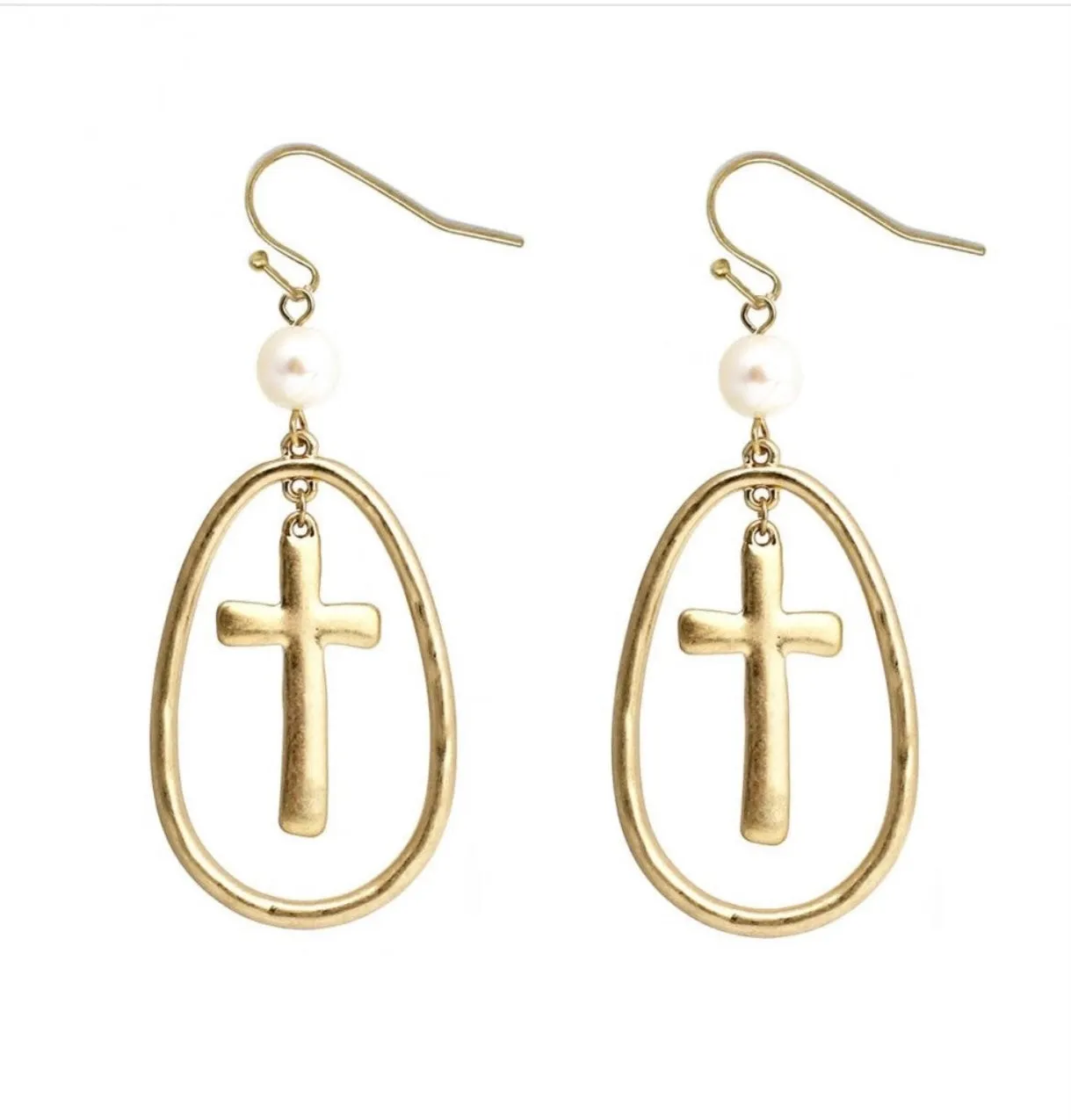 Hammered Metal Earrings with Pearl