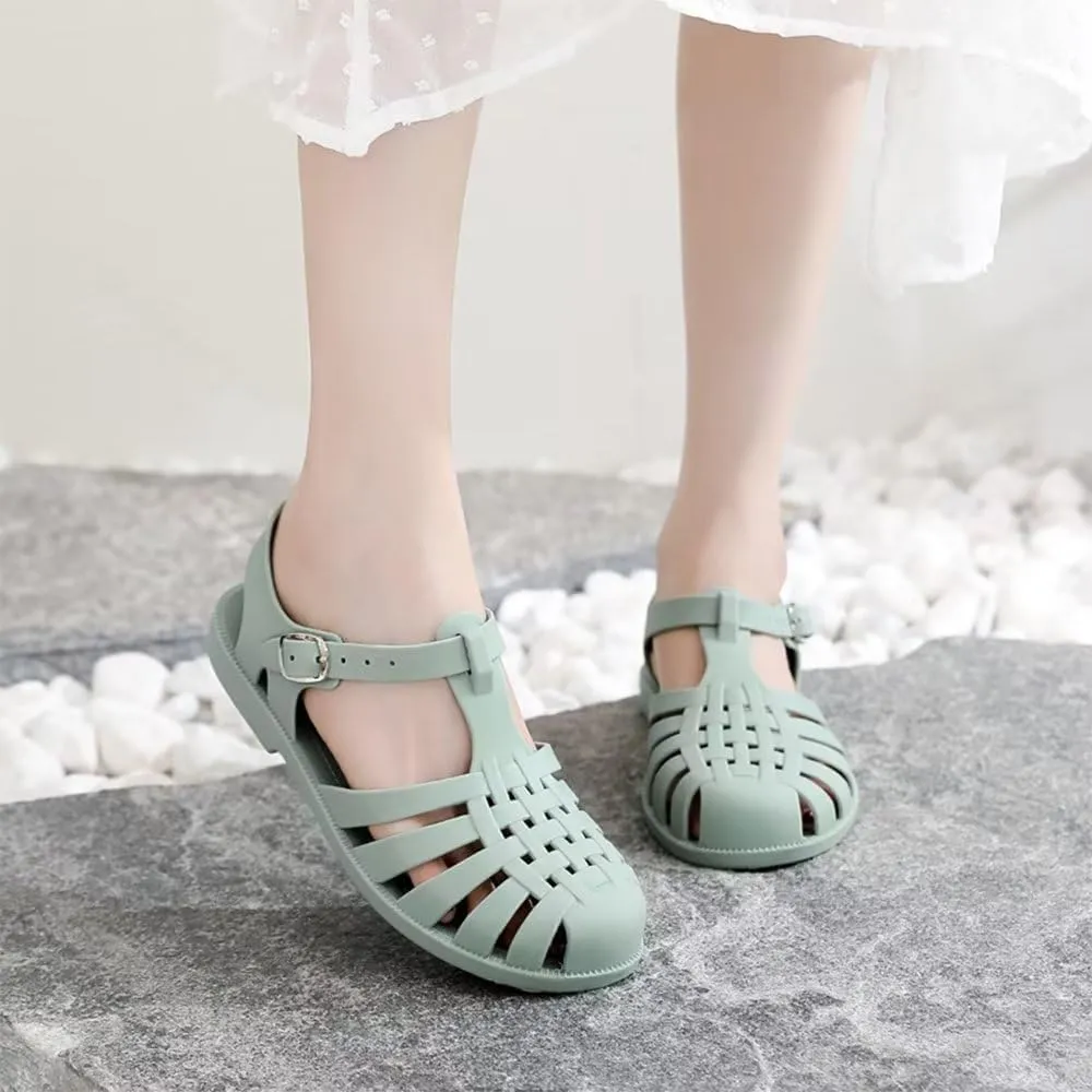 Hee grand Crystal Jelly Heel Sandals For Women Summer Beach Jelly Shoes