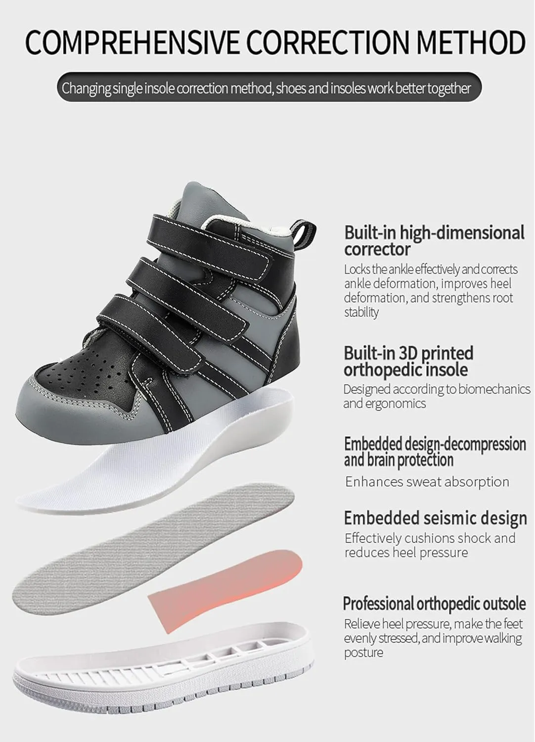 Kids Orthopedic Corrective Shoes for Boys and Girls'Foot Problems with Arch & Ankle Support,Anti-Slip Soles