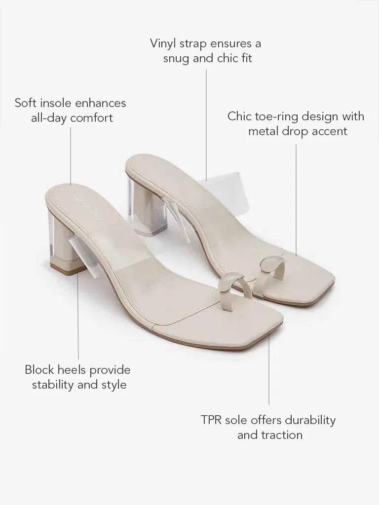 LUNA BLU Ivory Toe-Ring Vinyl Heel Sandals