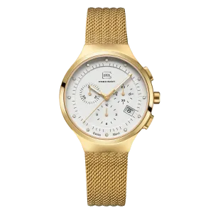 Mid-Size Gold-Tone Steel Glock Watch with White Diamond Dial