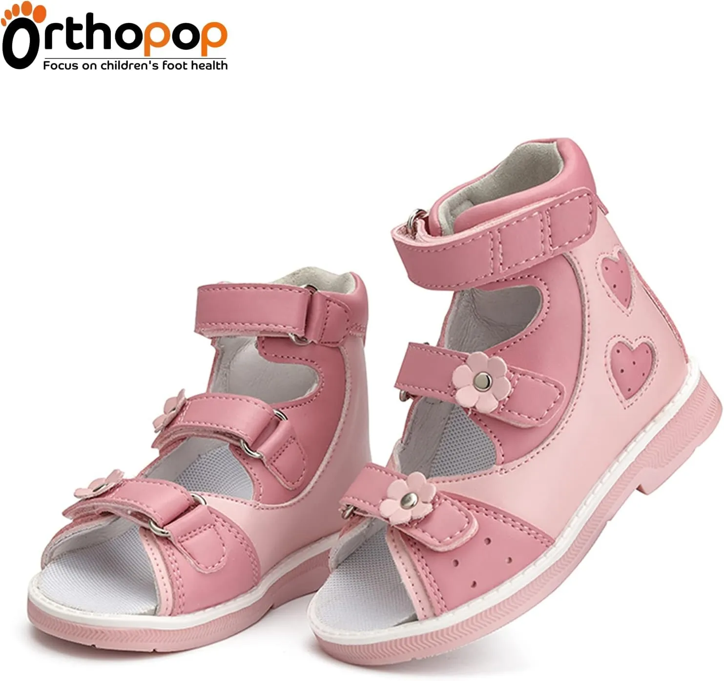 Orthopedic Sandals for Girls with Love Heart Pattern,Corrective High-Top AFO Shoes with Arch and Ankle Support