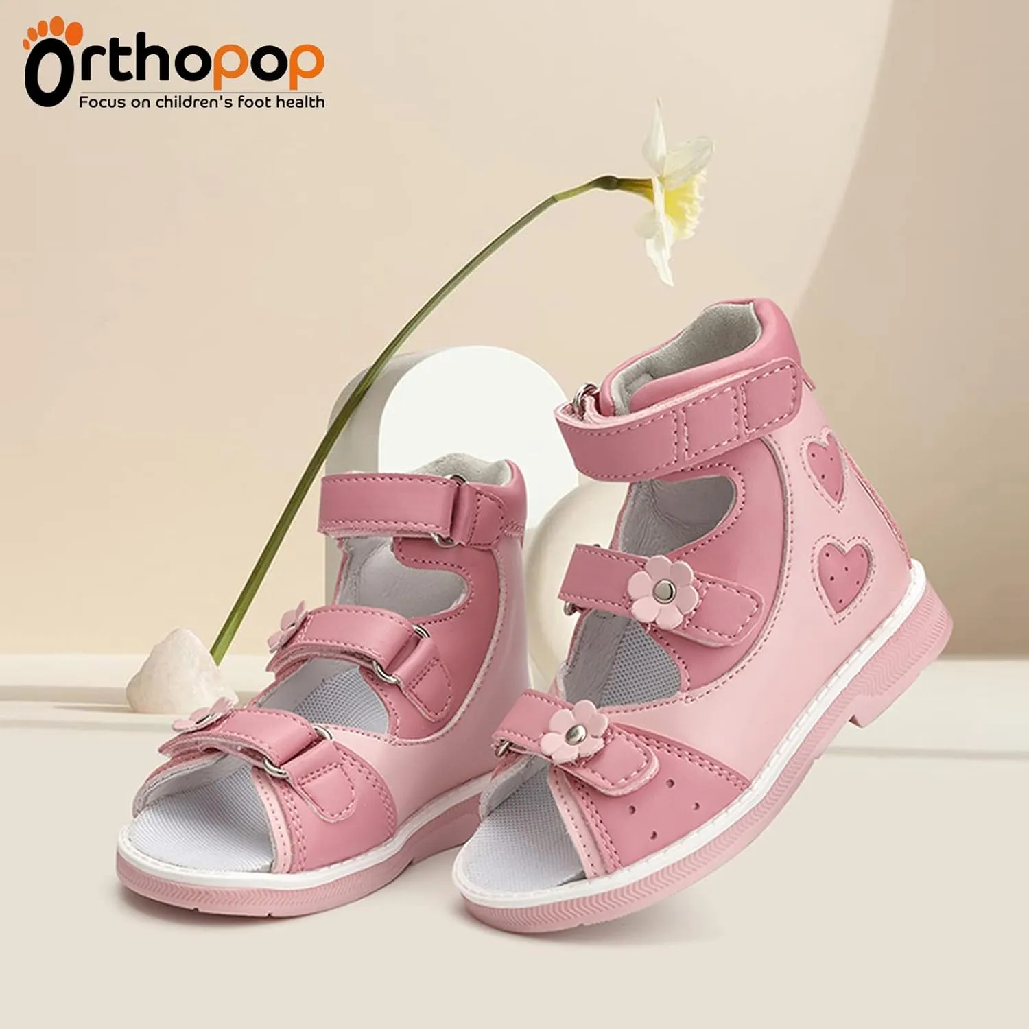 Orthopedic Sandals for Girls with Love Heart Pattern,Corrective High-Top AFO Shoes with Arch and Ankle Support