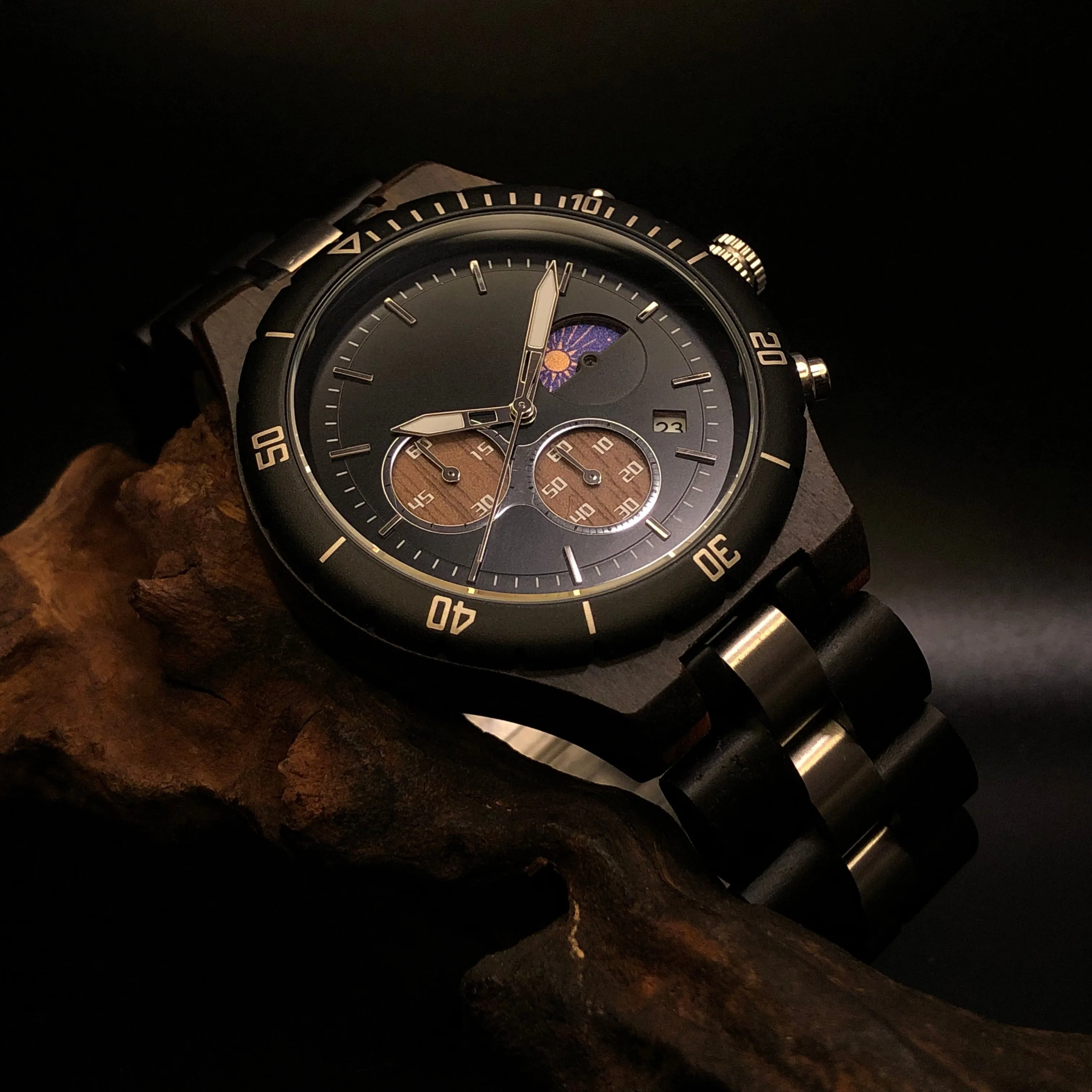 Puebla - Black Steel & Ebony Chronograph