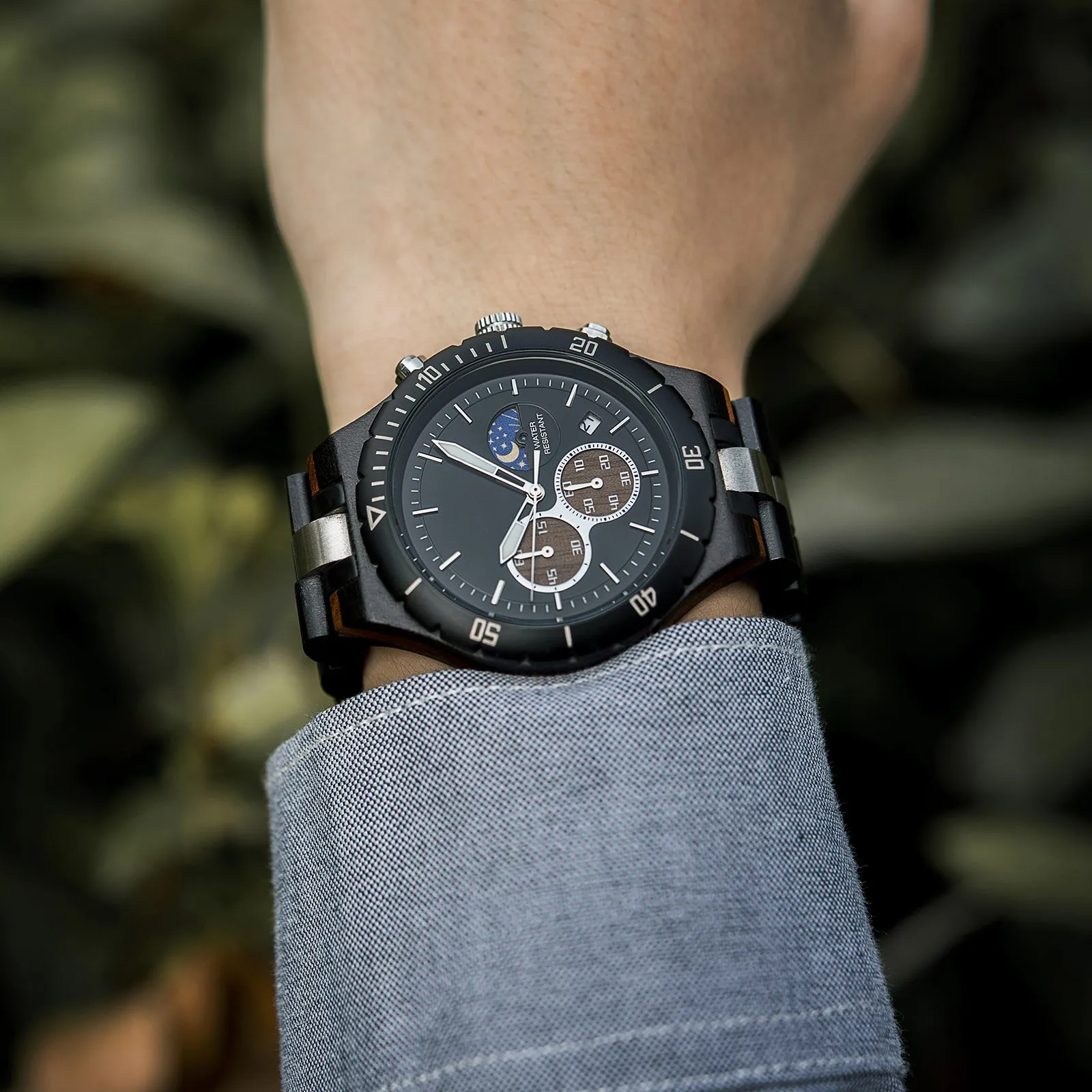 Puebla - Black Steel & Ebony Chronograph