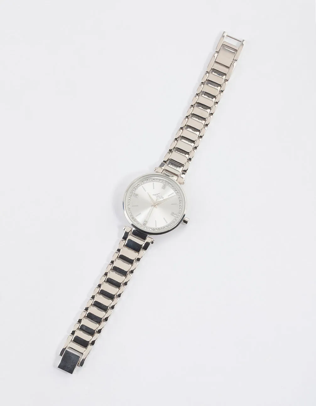 Rhodium Classic Diamante Link Watch