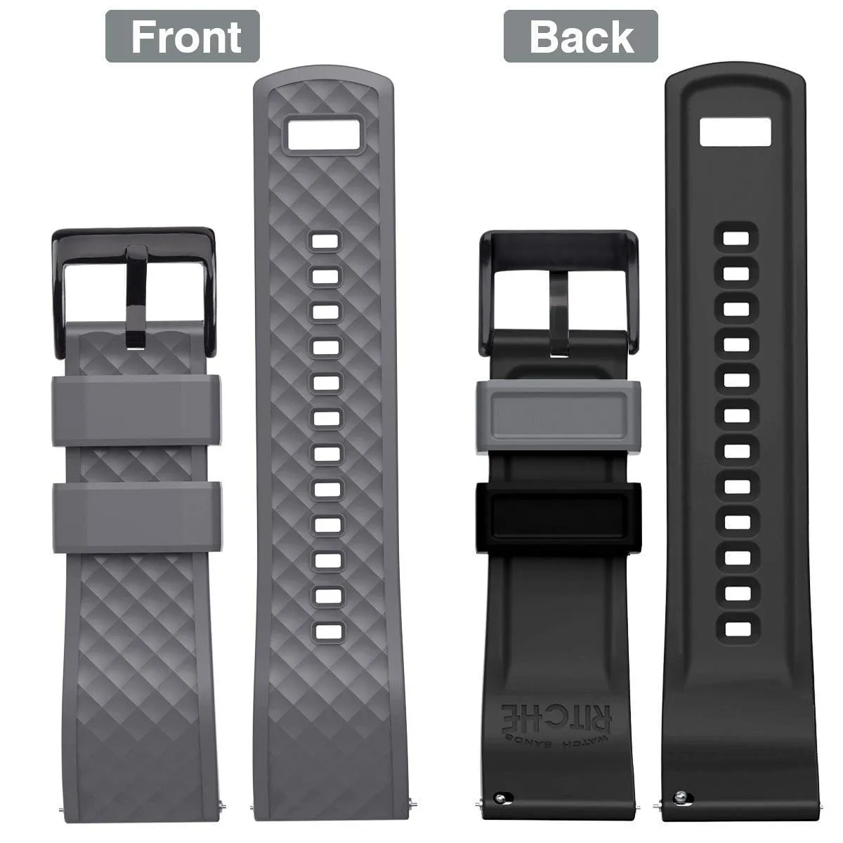 Ritche Smokey/Grey Classic Silicone Quick Release Watch Bands