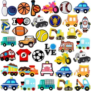 Shoe Charms Accessories for Boys  36 PCS Assorted Set for Little Kids, Toddlers, and Teens  Sports, Cars, Construction Vehicles, Trucks and Space Themes  Fun Shoe Decorations, Gifts
