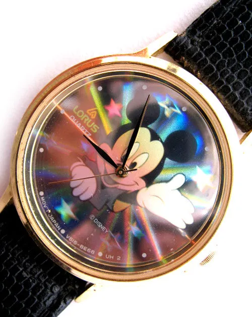 VINTAGE LORUS MICKEY MOUSE Sun Rays Stars HOLOGRAM Mens Womens Wristwatch WATCH
