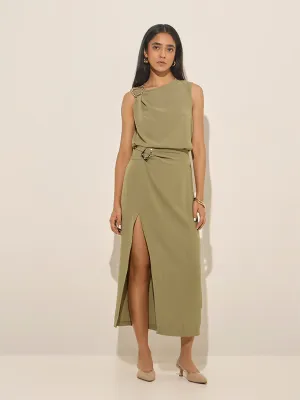 Wardrobe Olive Metal-Detailed High-Rise Skirt