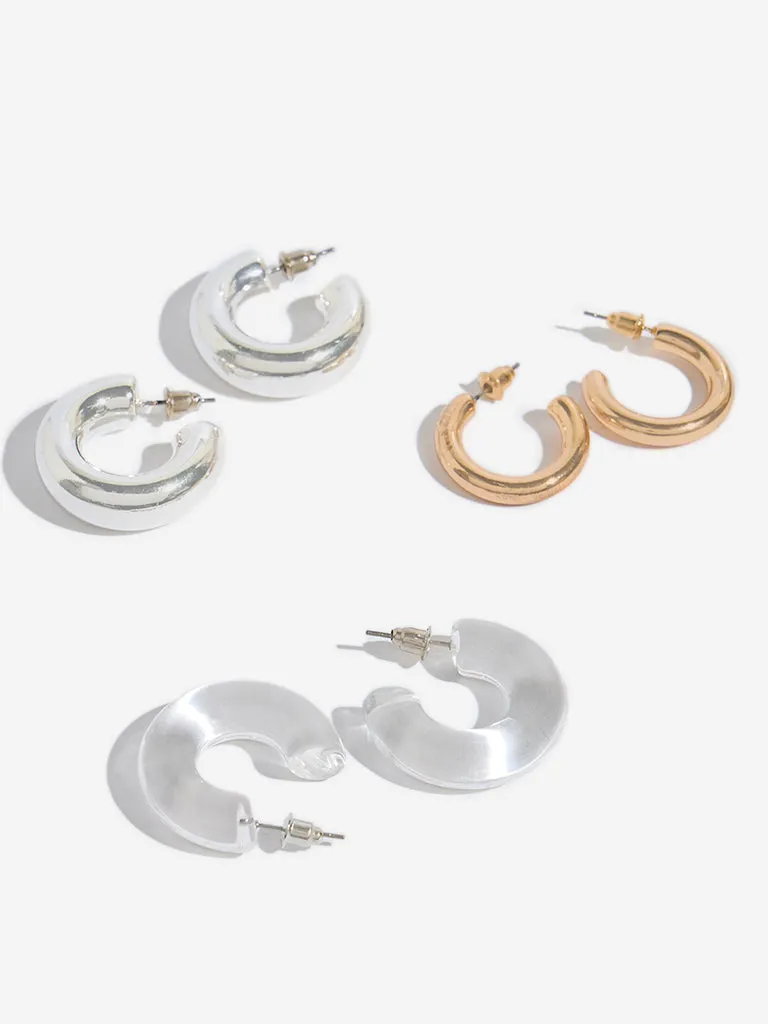 Westside Accessories Multicolour Trendy Circular Hoop Earrings Set - Pack of 3