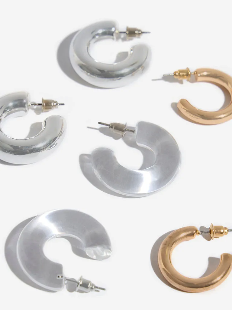 Westside Accessories Multicolour Trendy Circular Hoop Earrings Set - Pack of 3