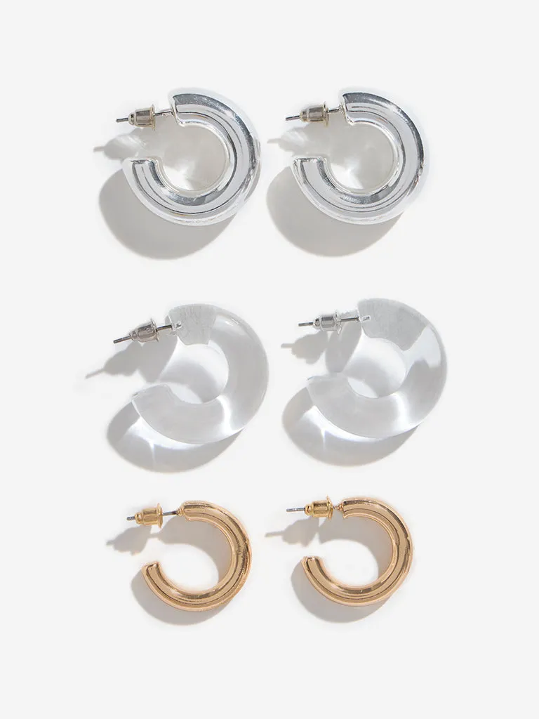 Westside Accessories Multicolour Trendy Circular Hoop Earrings Set - Pack of 3
