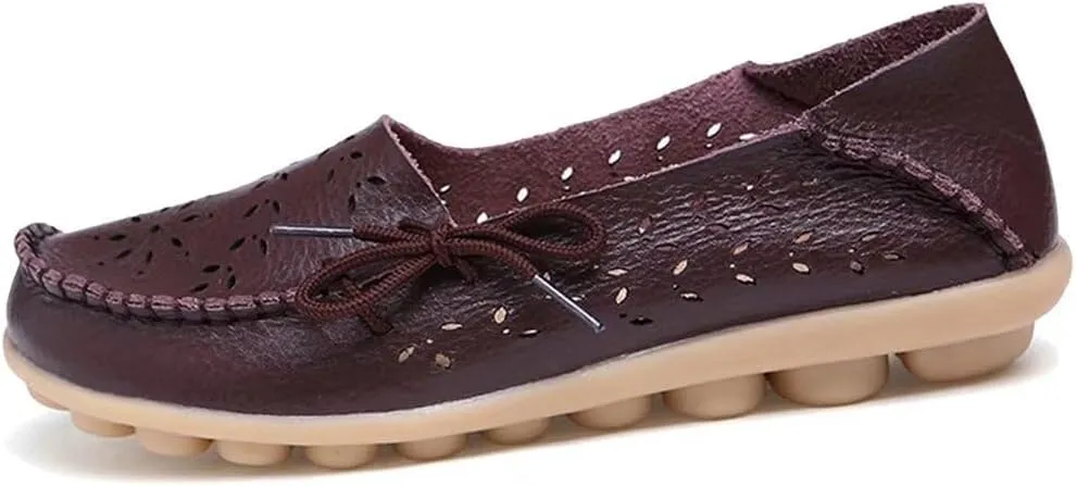 Women's Floral Leather Slip-On Shoes Flat Slipper Walking Loafers