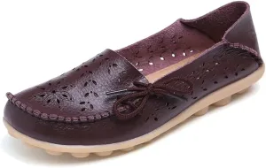 Women's Floral Leather Slip-On Shoes Flat Slipper Walking Loafers